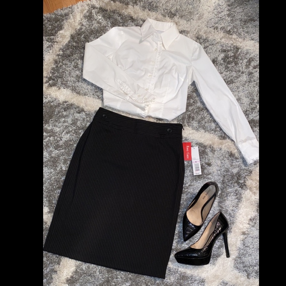 Black and White Pinstripe Knee Length Skirt